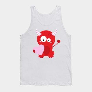 Cute Monster, Red Monster, Funny Monster, Hearts Tank Top